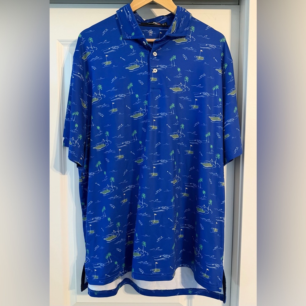 RLX Ralph Lauren Blue Polo with Island Golf Print